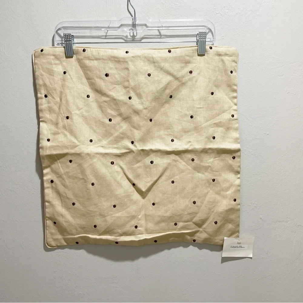 MOSHELL Beige Brown Embroidered Polka Dot ON THE DOTS Throw Pillow Cover